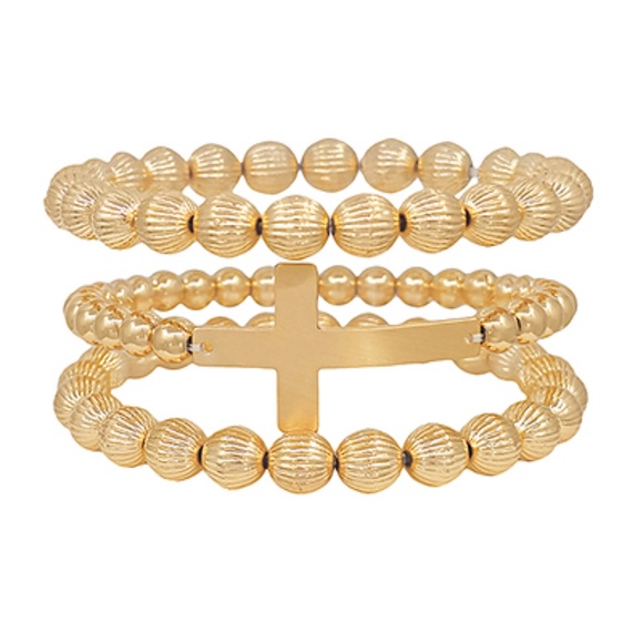 3 Row Accented Cross & Textured Ball Bracelet - Picture 1 of 1